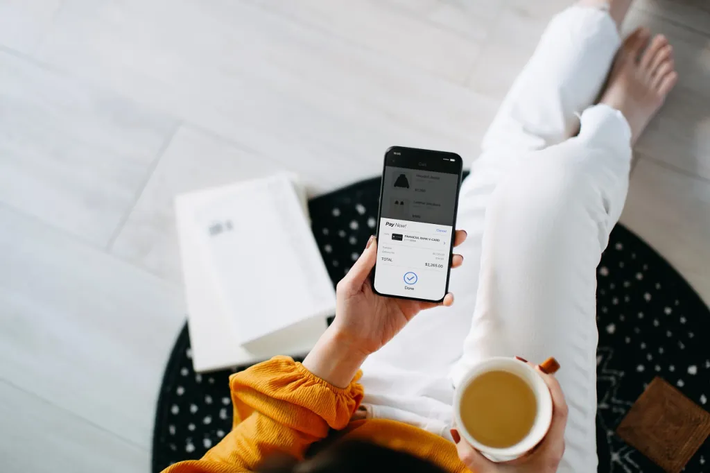 Woman purchasing an item on a mobile app